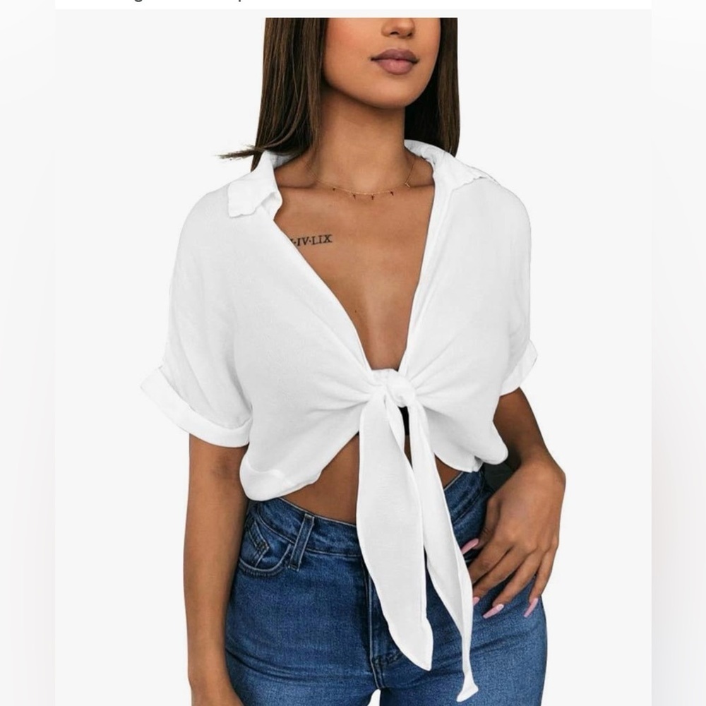 New Women's White Tie-Front Blouse size S
